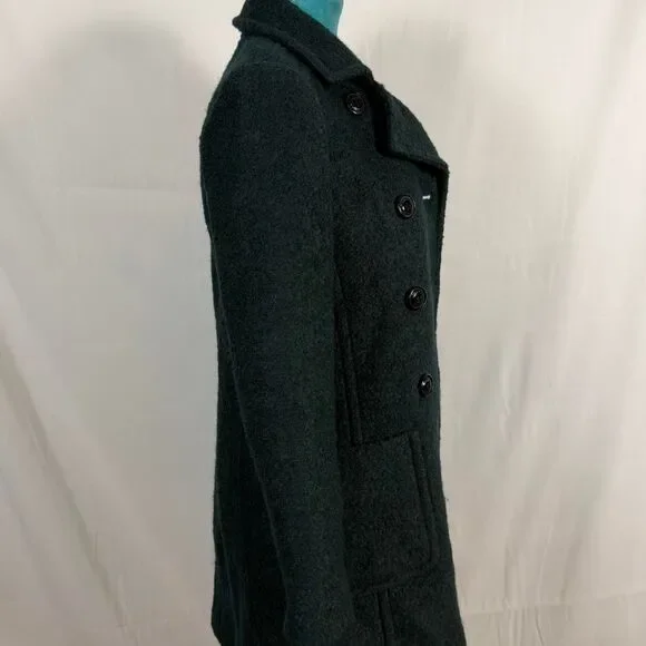 Streetwear DKNY Forest Green Wool Blend Pea Coat‎ Women's - Picture 4 of 7